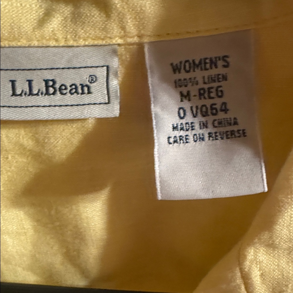 L.L. Bean  Yellow Short-Sleeve Linen Button-Front Shirt, Size M - Picture 2 of 5